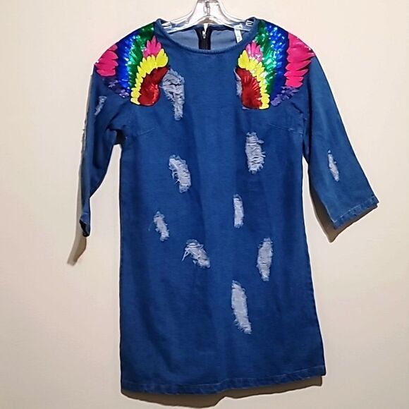 DenimLand Blue Jeans Distress Dress Sz Medium - Picture 2 of 9